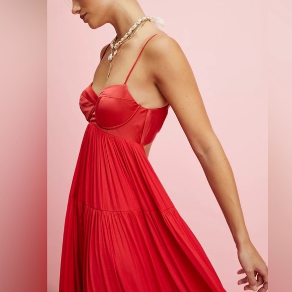 Free People Freya Silky Satin Romantic Evening Gown Tiered Maxi Dress - Picture 3 of 4